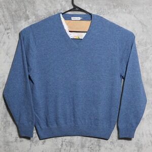 Bullock & Jones Sweater Mens Large Blue Wool Cashmere V Neck Knit Pullover